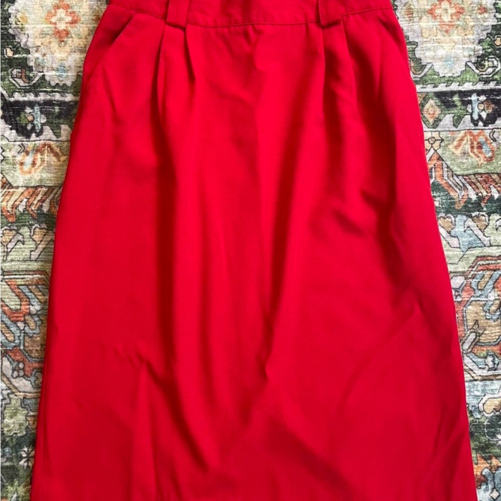 Requirements Red Midi Pencil Skirt Pleated Cocktail